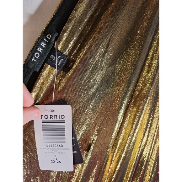 Torrid Gold Liquid Knit Double V-Neck Sharkbite Tea Length Dress Plus Size 3 3X - Picture 3 of 5